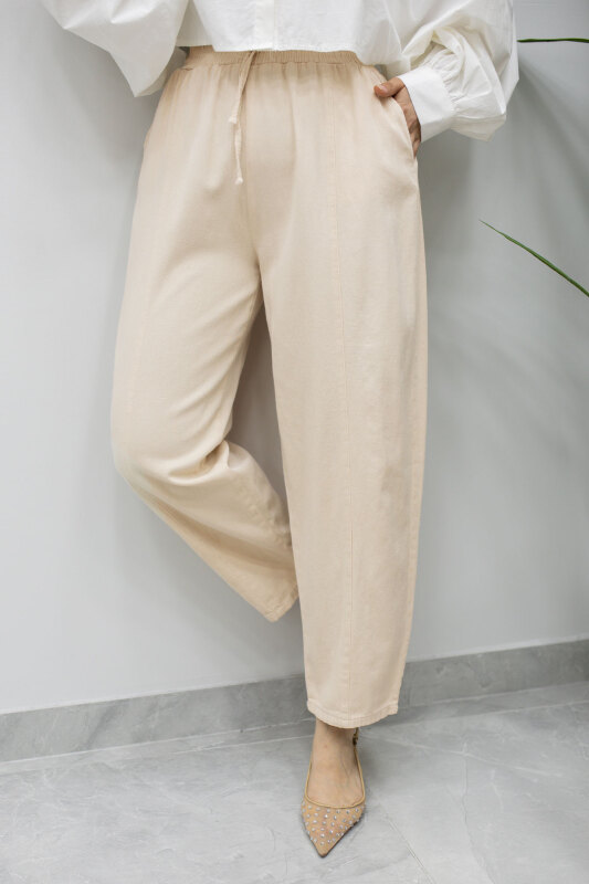 Beli Lastikli Havuç Pantolon TSD260155 Bej - 3