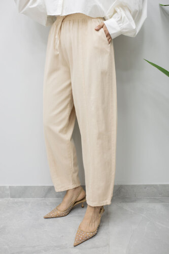 Beli Lastikli Havuç Pantolon TSD260155 Bej - 4