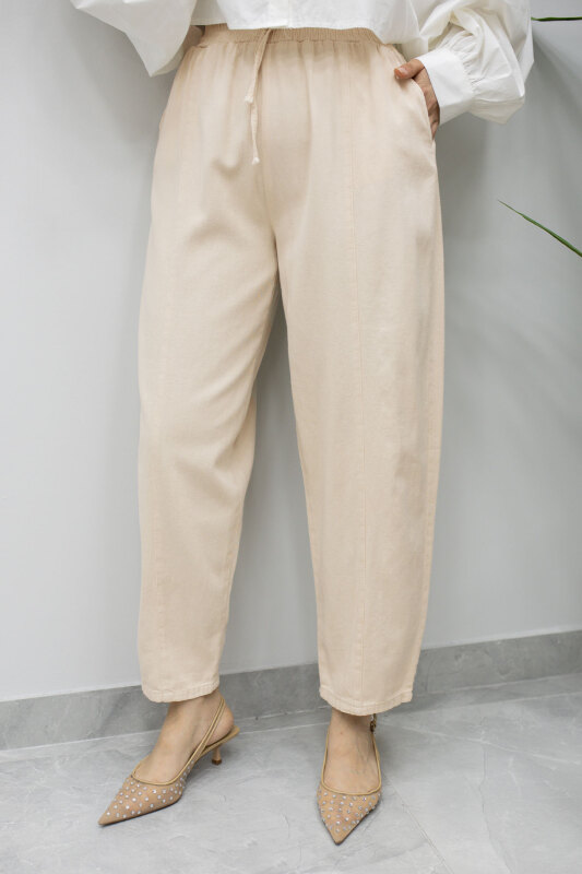 Beli Lastikli Havuç Pantolon TSD260155 Bej - 5