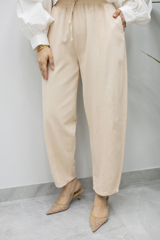 Beli Lastikli Havuç Pantolon TSD260155 Bej - 6