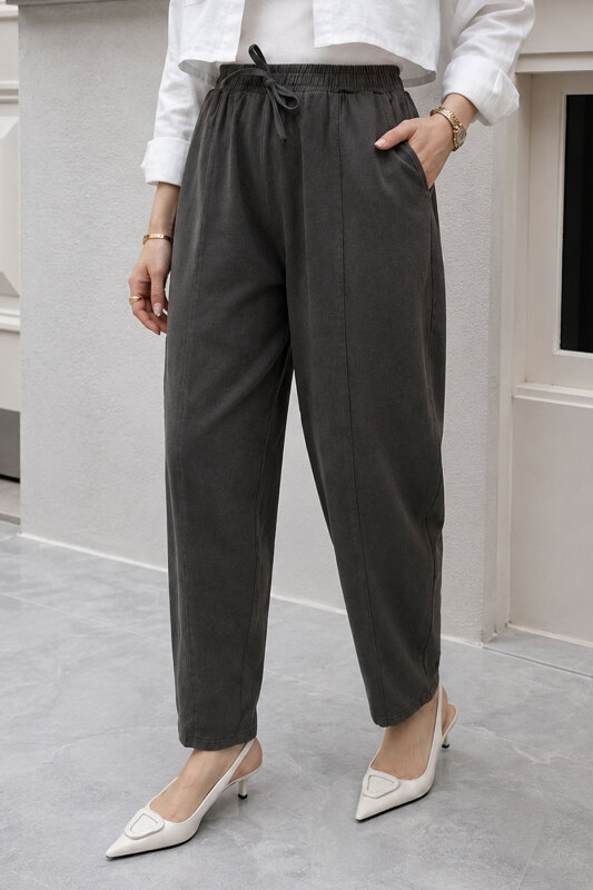Beli Lastikli Havuç Pantolon TSD260155 Füme - 1