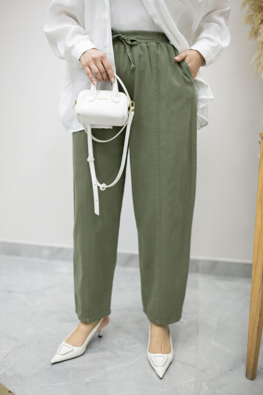 Beli Lastikli Havuç Pantolon TSD260155 Haki - 3