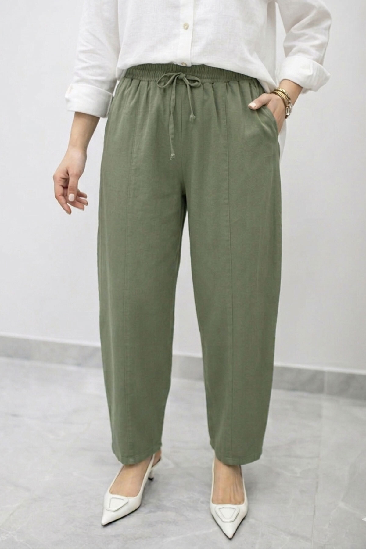 Beli Lastikli Havuç Pantolon TSD260155 Haki