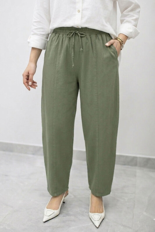 Beli Lastikli Havuç Pantolon TSD260155 Haki - 1