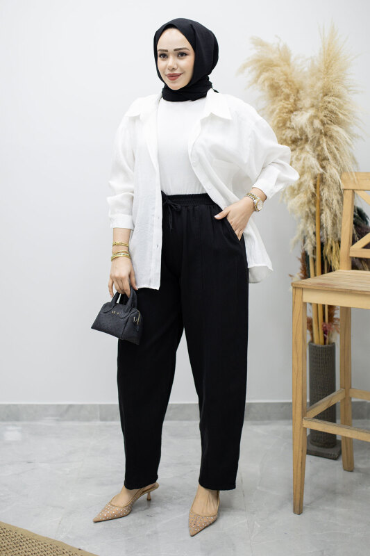 Beli Lastikli Havuç Pantolon TSD260155 Siyah - 2