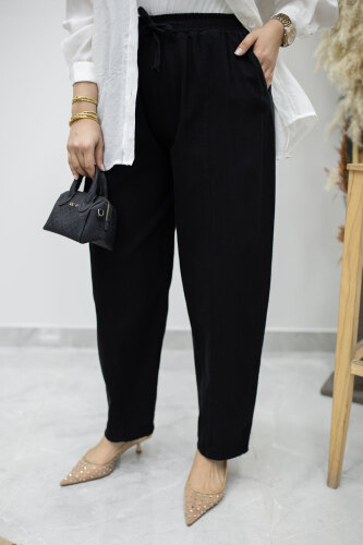 Beli Lastikli Havuç Pantolon TSD260155 Siyah - 3