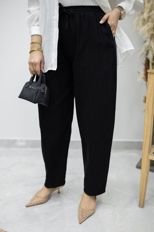 Beli Lastikli Havuç Pantolon TSD260155 Siyah - 3