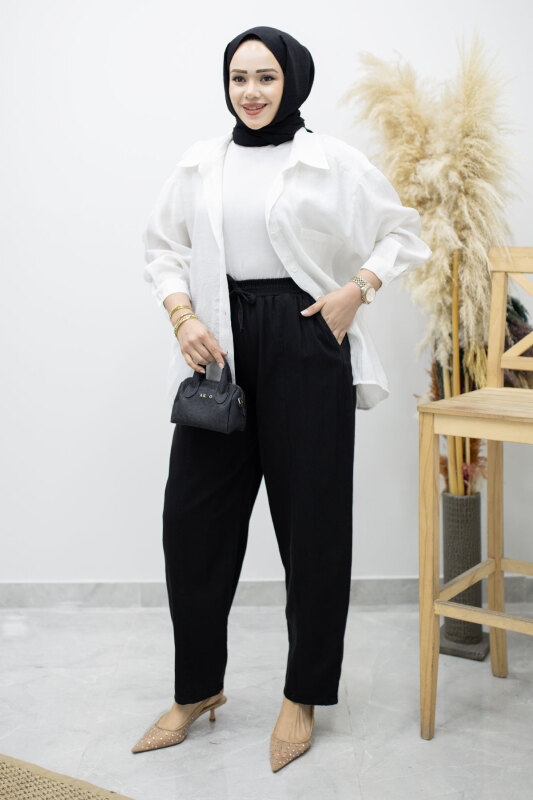 Beli Lastikli Havuç Pantolon TSD260155 Siyah - 4