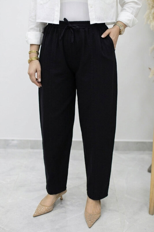 Beli Lastikli Havuç Pantolon TSD260155 Siyah - 1