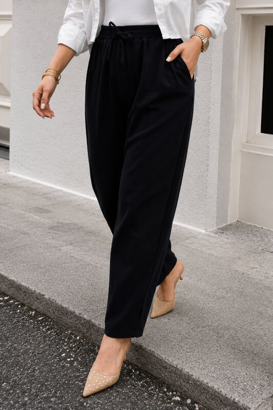 Beli Lastikli Havuç Pantolon TSD260155 Siyah - 1