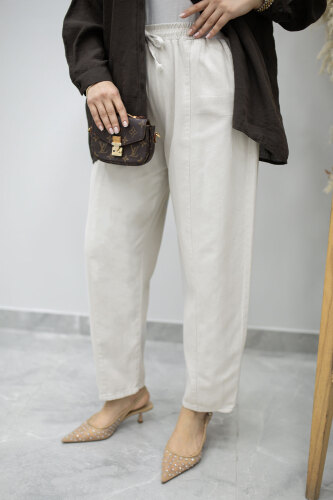 Beli Lastikli Havuç Pantolon TSD260155 Taş rengi - 3