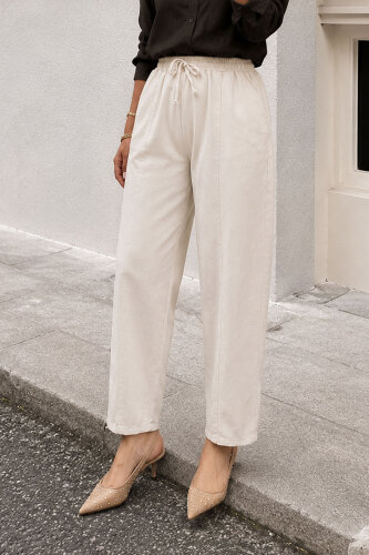 Beli Lastikli Havuç Pantolon TSD260155 Taş rengi 