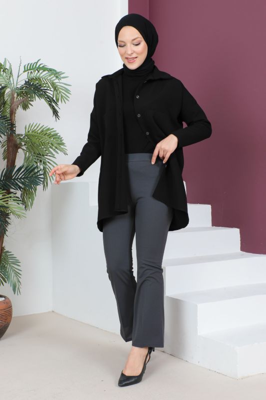 Beli Lastikli İspanyol Paça Pantolon TSD230237 Füme - 2