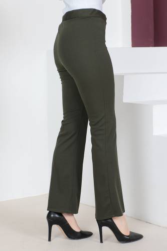 Beli Lastikli İspanyol Paça Pantolon TSD230237 Haki - Tesettür Dünyası (1)