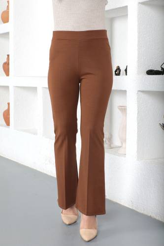 Beli Lastikli İspanyol Paça Pantolon TSD230237 Kahverengi 