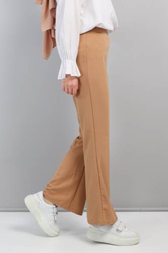 Beli Lastikli İspanyol Paça Pantolon TSD230237 Taba - Tesettür Dünyası (1)