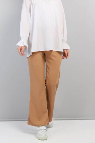 Beli Lastikli İspanyol Paça Pantolon TSD230237 Taba 