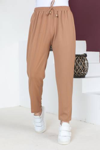 Beli Lastikli Kalem Pantolon TSD230702 Taba - Tesettür Dünyası (1)