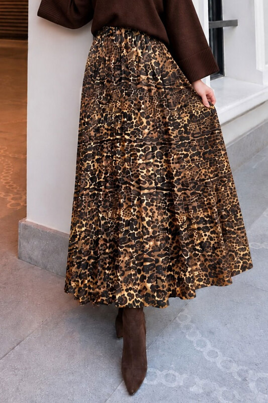 Beli Lastikli Leopar Desenli Etek TSD260362 - 4