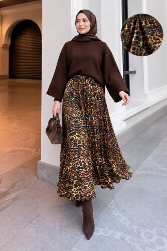 Beli Lastikli Leopar Desenli Etek TSD260362 - 5