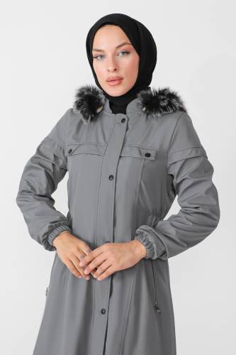 Beli Lastikli Mont TSD230818 Gri - Tesettür Dünyası (1)