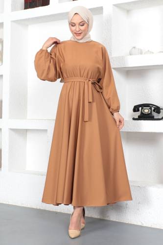 Beli Lastikli Tesettür Elbise TSD230201 Camel 
