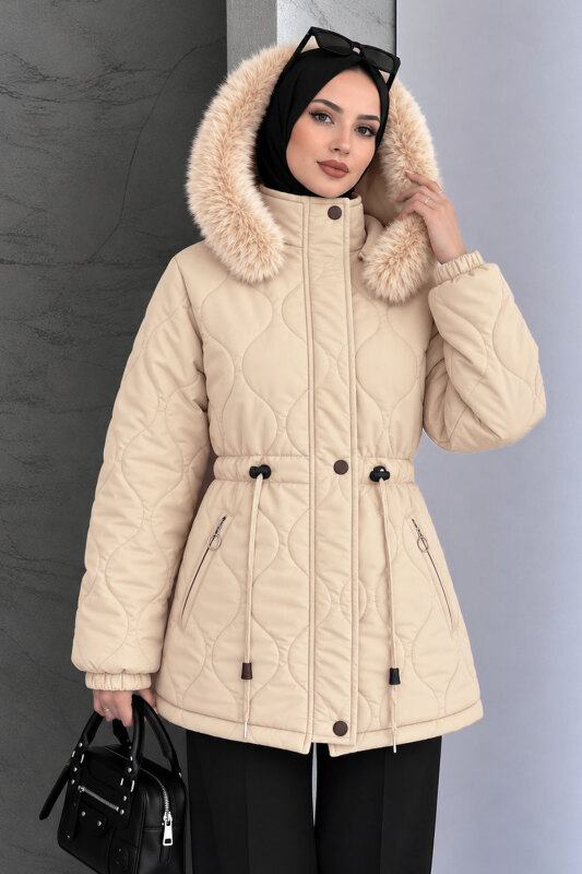 Beli Tünelli Kısa Nova Mont TSD260361 Bej - Tesettür Dünyası