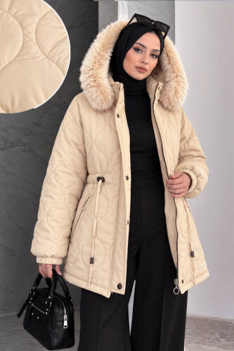 Beli Tünelli Kısa Nova Mont TSD260361 Bej - Tesettür Dünyası (1)