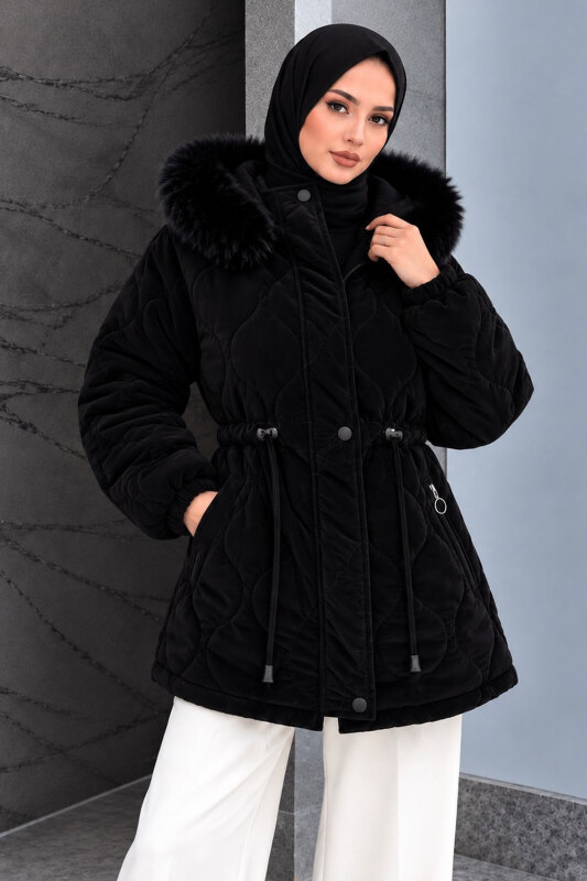 Beli Tünelli Kısa Nova Mont TSD260361 Siyah - Tesettür Dünyası