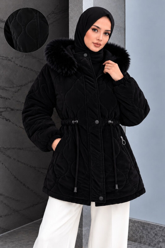 Beli Tünelli Kısa Nova Mont TSD260361 Siyah - Tesettür Dünyası (1)