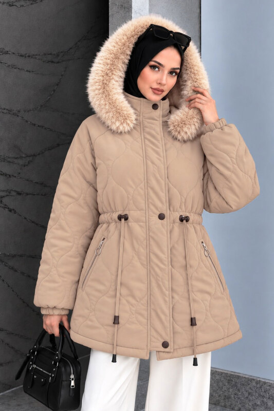 Beli Tünelli Kısa Nova Mont TSD260361 Vizon - 3