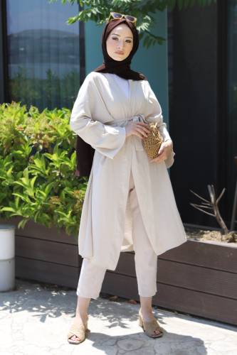 Beli Kuşaklı Kimono TSD220521 Bej 