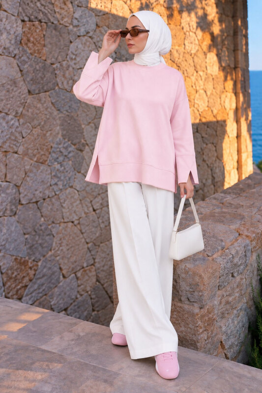 Bileği Ve Eteği Yırtmaçlı Oysho Tunik TSD260330 Pembe - 4