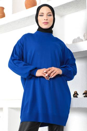 Bisiklet Yaka Triko Tunik TSD230216 Saks Mavisi - Tesettür Dünyası (1)