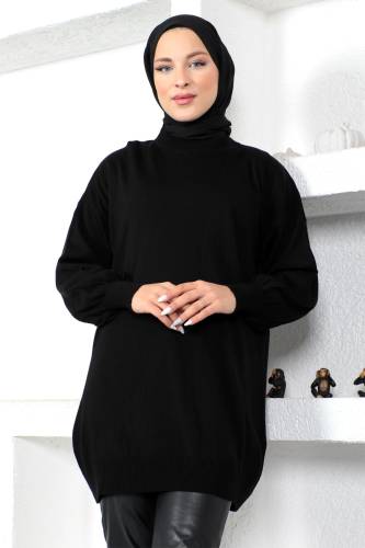 Bisiklet Yaka Triko Tunik TSD230216 Siyah - Tesettür Dünyası (1)