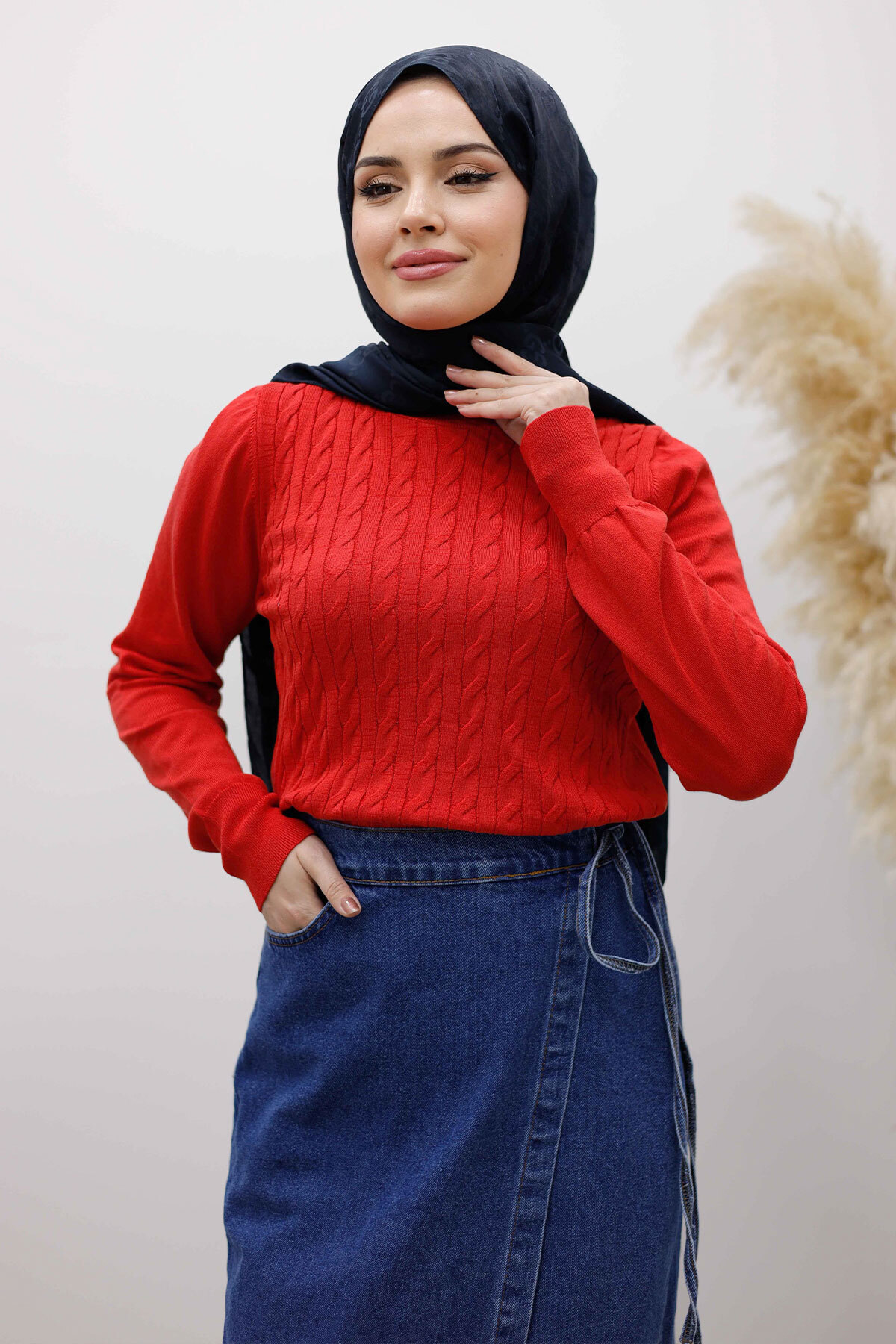 Bisiklet Yaka Bluz TSD250261 Kırmızı