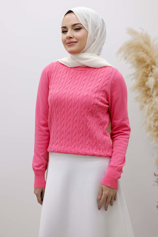 Bisiklet Yaka Bluz TSD250261 Pembe - TESETTÜR DÜNYASI