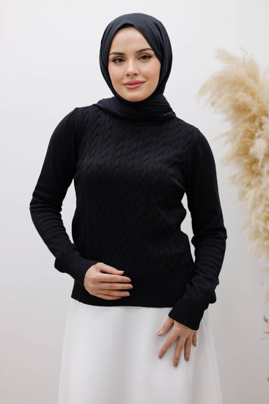 Bisiklet Yaka Bluz TSD250261 Siyah - TESETTÜR DÜNYASI