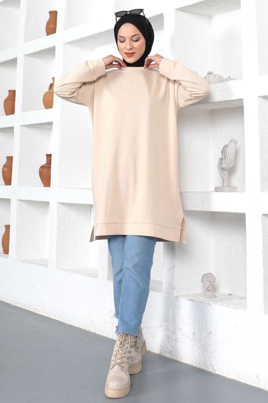 Bisiklet Yaka Sweatshirt TSD230345 Bej - 3
