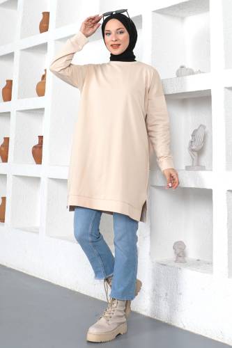 Bisiklet Yaka Sweatshirt TSD230345 Bej - 4