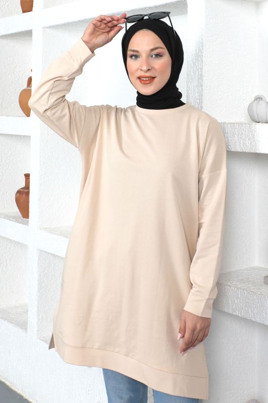 Bisiklet Yaka Sweatshirt TSD230345 Bej - 2