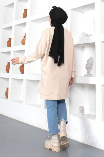 Bisiklet Yaka Sweatshirt TSD230345 Bej - 5