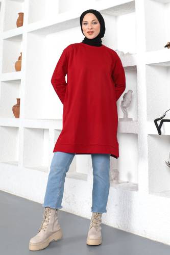 Bisiklet Yaka Sweatshirt TSD230345 Bordo - Tesettür Dünyası (1)