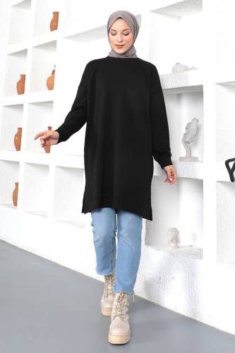 Bisiklet Yaka Sweatshirt TSD230345 Siyah - Tesettür Dünyası (1)