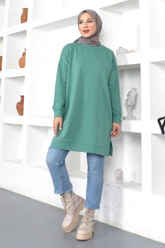 Bisiklet Yaka Sweatshirt TSD230345 Mint Yeşili - Tesettür Dünyası (1)