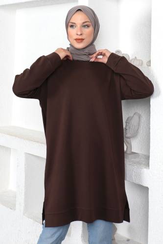 Bisiklet Yaka Sweatshirt TSD230345 Kahverengi 