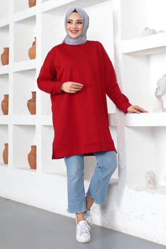 Bisiklet Yaka Sweatshirt TSD230376 Bordo - Tesettür Dünyası (1)