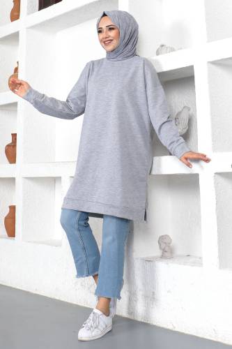 Bisiklet Yaka Sweatshirt TSD230376 Gri - Tesettür Dünyası (1)