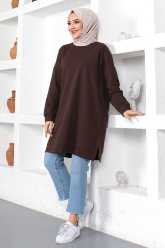 Bisiklet Yaka Sweatshirt TSD230376 Kahverengi - Tesettür Dünyası (1)