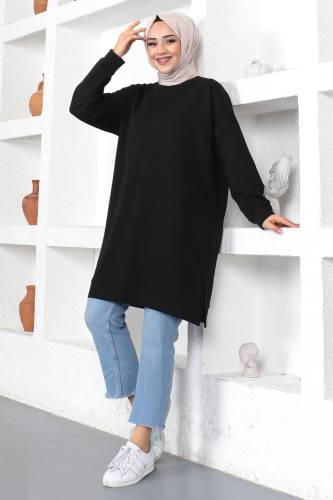 Bisiklet Yaka Sweatshirt TSD230376 Siyah - Tesettür Dünyası (1)